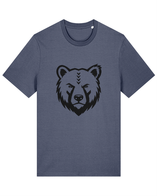 Blue Grey Bear Mark Tee with a black bear-head graphic printed on the front.